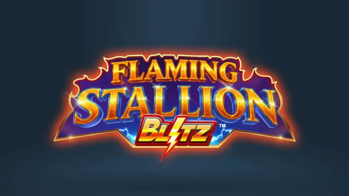 Flaming Stallion Blitz slot game screen with desert theme