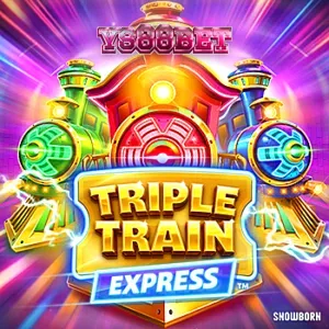 Tampilan visual neon cyberpunk dari permainan slot Triple Train Express